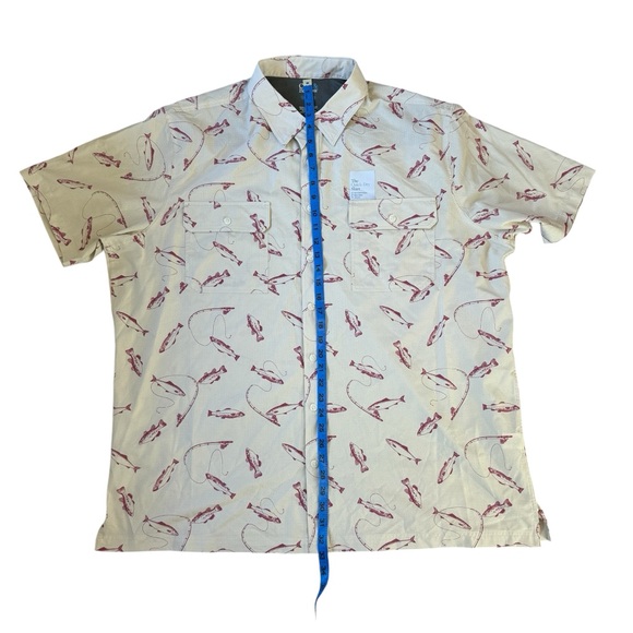 Croft Barrow Shirt Mens 2XL XXL Tall Quick Dry Fishing Vented AOP Bass Beige Red - Picture 8 of 11